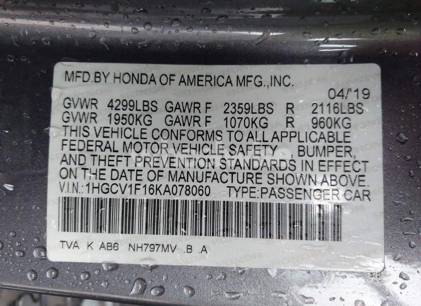 Photo 9 of 2019 Honda Accord LX (VIN 1HGCV1F16KA078060)