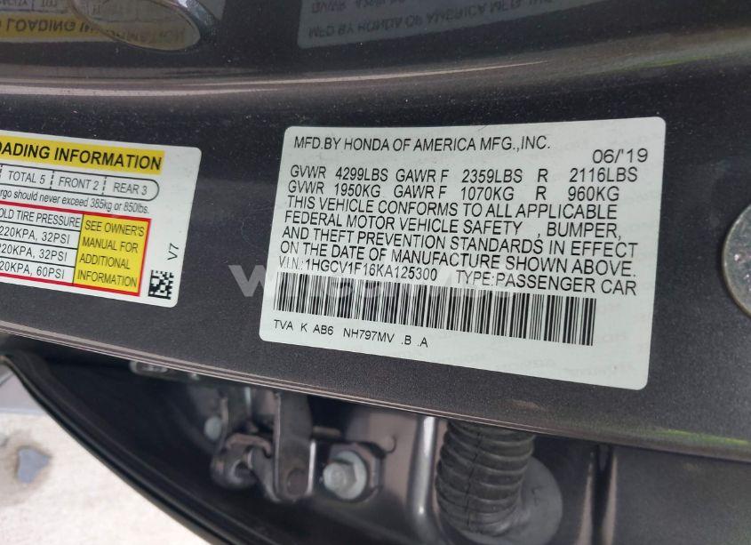 Photo 9 of 2019 Honda Accord LX (VIN 1HGCV1F16KA125300)