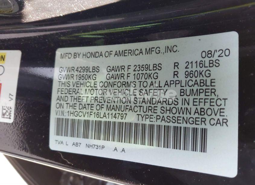 Photo 9 of 2020 Honda Accord LX (VIN 1HGCV1F16LA114797)