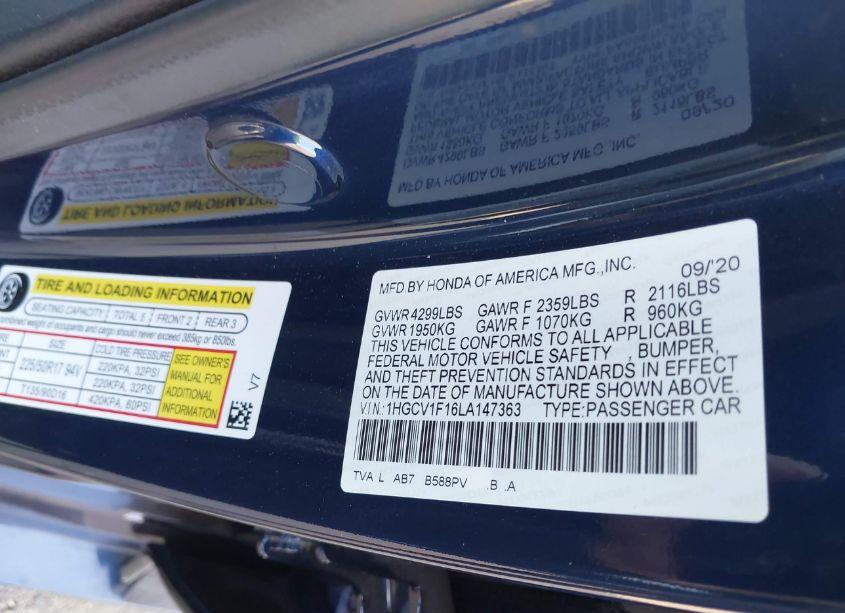 Photo 9 of 2020 Honda Accord LX (VIN 1HGCV1F16LA147363)