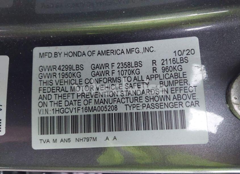 Photo 9 of 2021 Honda Accord LX (VIN 1HGCV1F16MA005208)