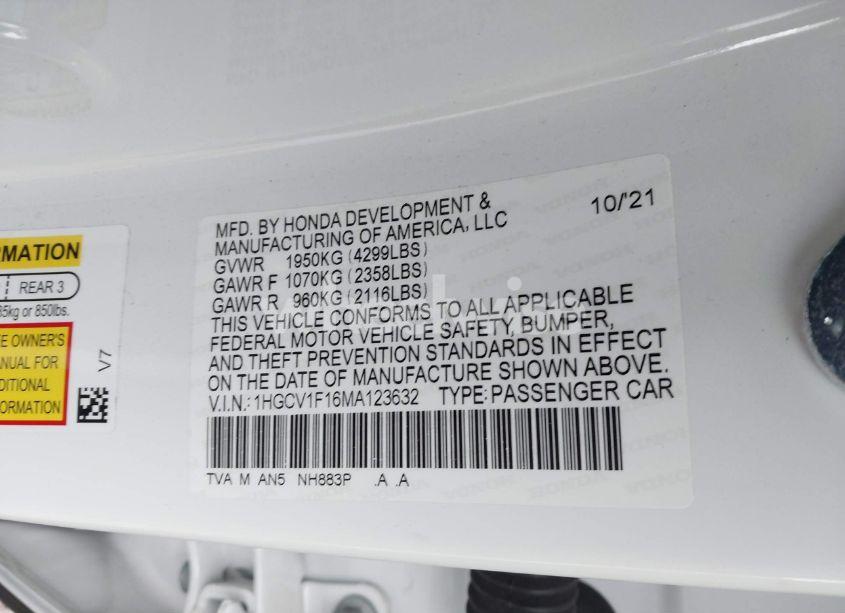 Photo 9 of 2021 Honda Accord LX (VIN 1HGCV1F16MA123632)