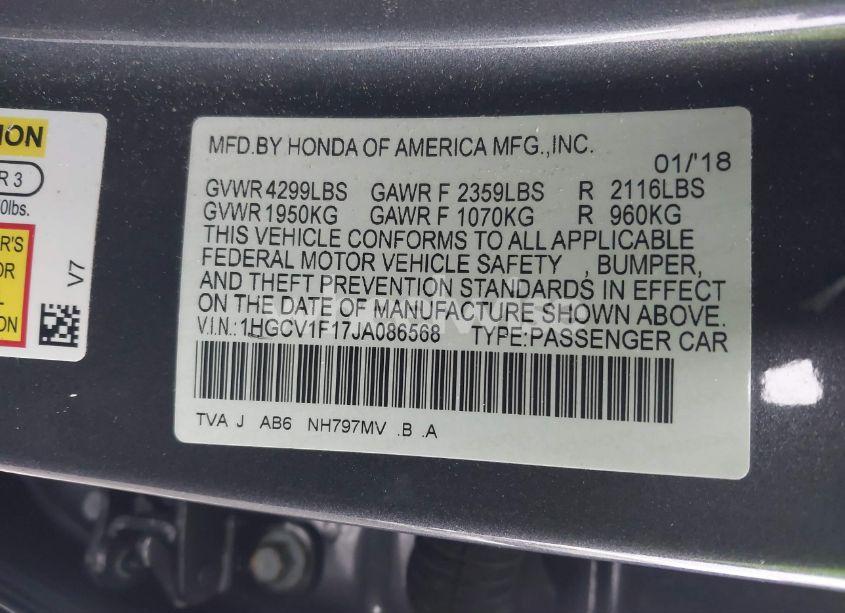 Photo 9 of 2018 Honda Accord LX (VIN 1HGCV1F17JA086568)