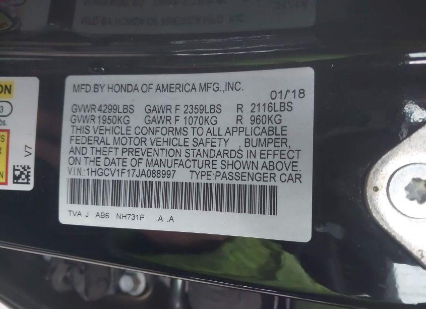 Photo 9 of 2018 Honda Accord LX (VIN 1HGCV1F17JA088997)