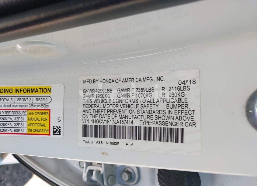 Photo 9 of 2018 Honda Accord LX (VIN 1HGCV1F17JA157414)