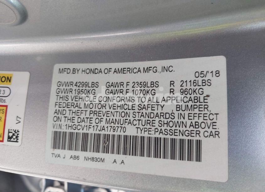 Photo 9 of 2018 Honda Accord LX (VIN 1HGCV1F17JA179770)