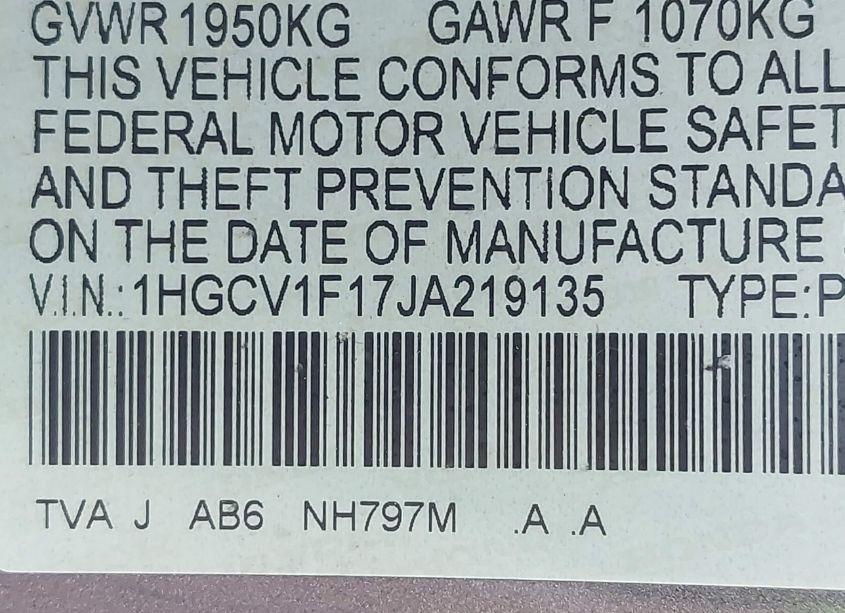 Photo 9 of 2018 Honda Accord LX (VIN 1HGCV1F17JA219135)