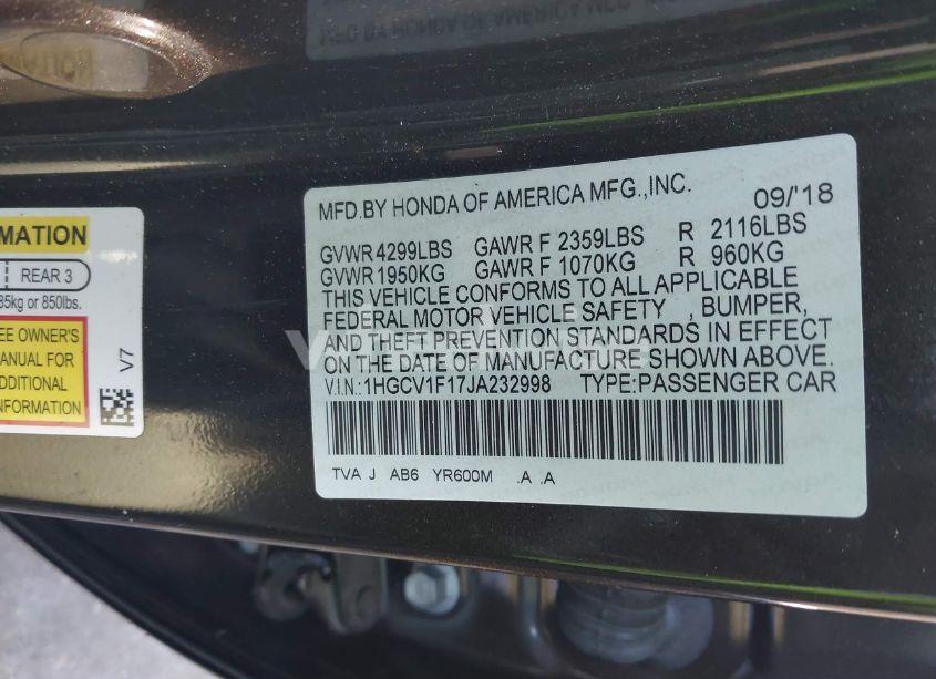 Photo 9 of 2018 Honda Accord LX (VIN 1HGCV1F17JA232998)