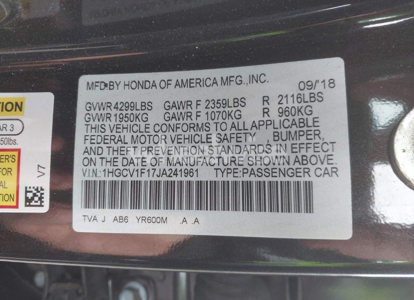 Photo 9 of 2018 Honda Accord LX (VIN 1HGCV1F17JA241961)