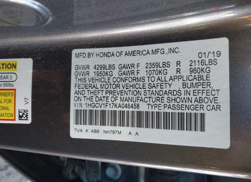 Photo 9 of 2019 Honda Accord LX (VIN 1HGCV1F17KA046458)
