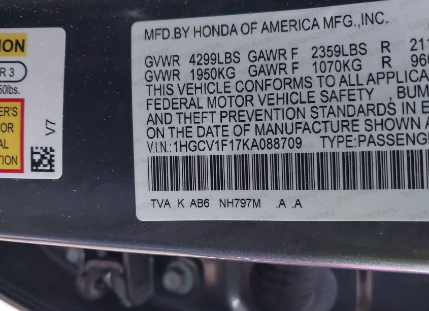 Photo 9 of 2019 Honda Accord LX (VIN 1HGCV1F17KA088709)