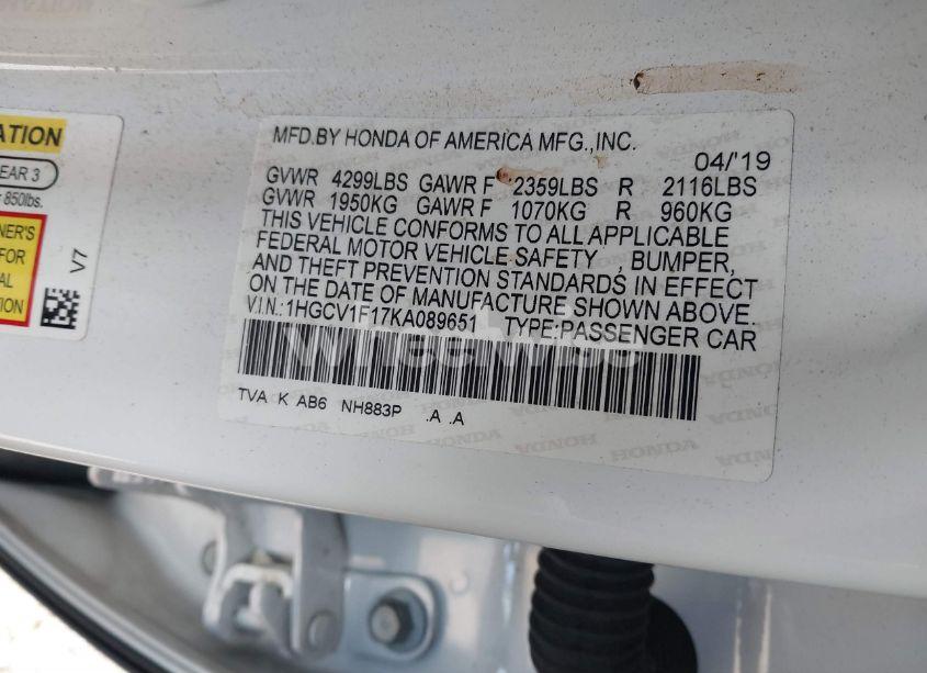 Photo 9 of 2019 Honda Accord LX (VIN 1HGCV1F17KA089651)