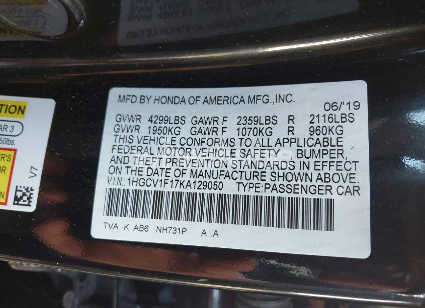 Photo 9 of 2019 Honda Accord LX (VIN 1HGCV1F17KA129050)