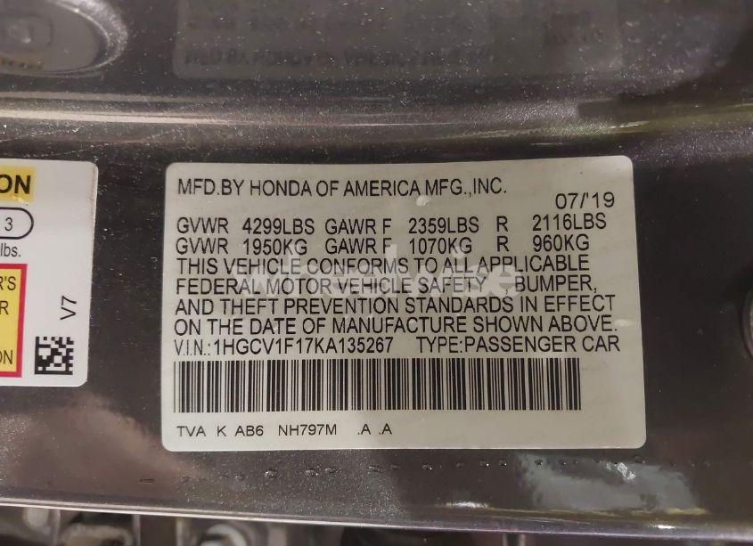 Photo 9 of 2019 Honda Accord LX (VIN 1HGCV1F17KA135267)