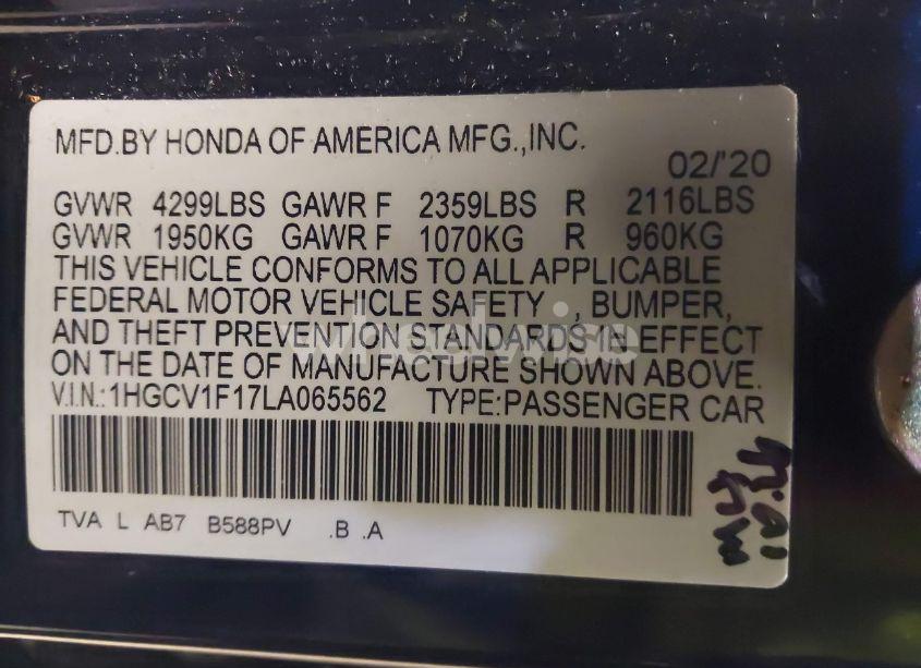 Photo 9 of 2020 Honda Accord LX (VIN 1HGCV1F17LA065562)