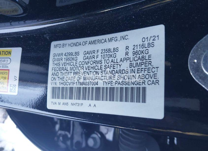 Photo 9 of 2021 Honda Accord LX (VIN 1HGCV1F17MA037004)