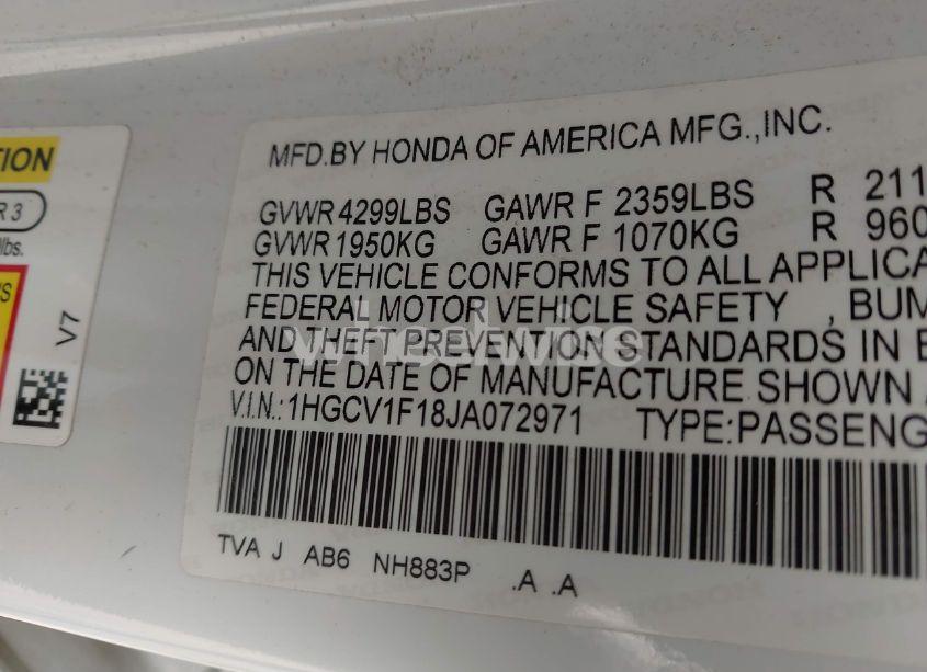 Photo 9 of 2018 Honda Accord LX (VIN 1HGCV1F18JA072971)