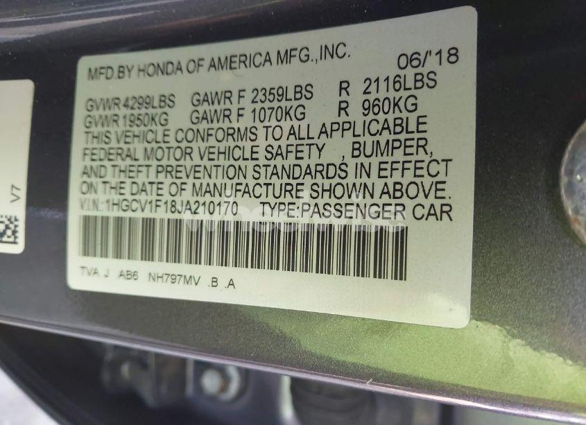 Photo 9 of 2018 Honda Accord LX (VIN 1HGCV1F18JA210170)