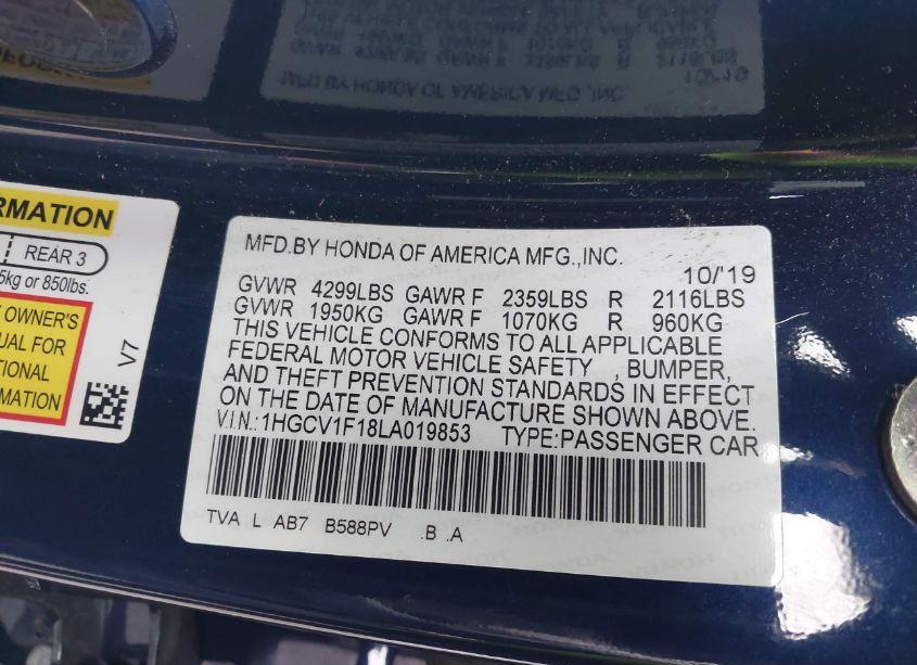 Photo 9 of 2020 Honda Accord LX (VIN 1HGCV1F18LA019853)