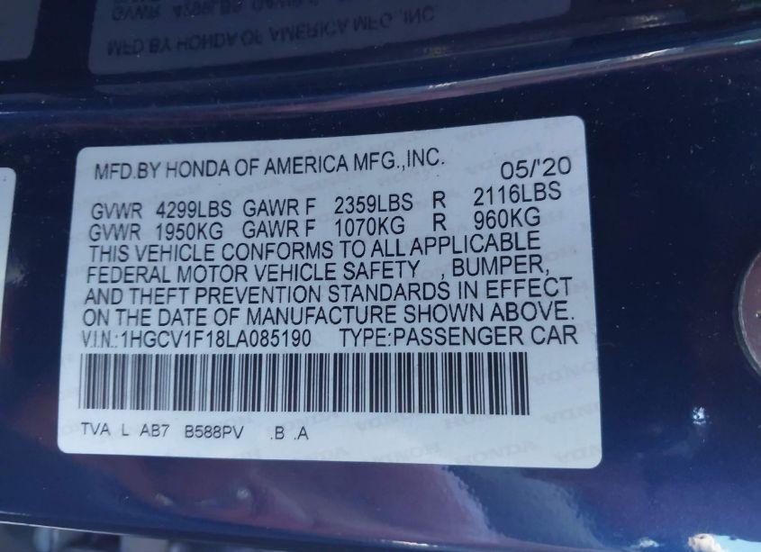 Photo 9 of 2020 Honda Accord LX (VIN 1HGCV1F18LA085190)