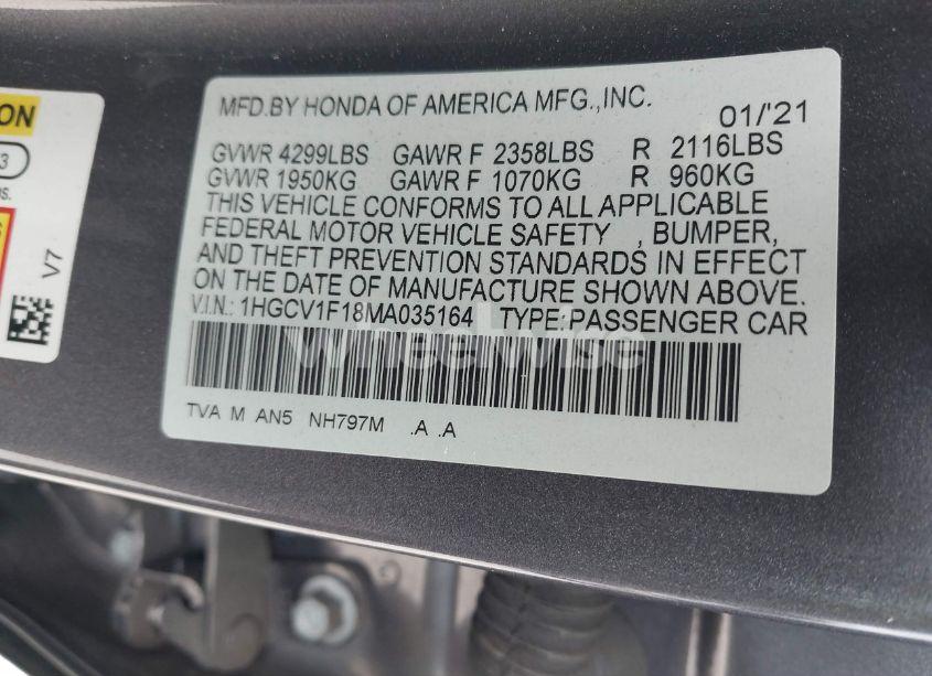 Photo 9 of 2021 Honda Accord LX (VIN 1HGCV1F18MA035164)