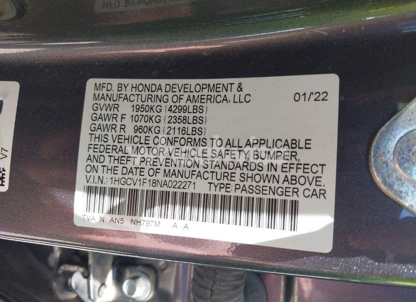 Photo 9 of 2022 Honda Accord LX (VIN 1HGCV1F18NA022271)