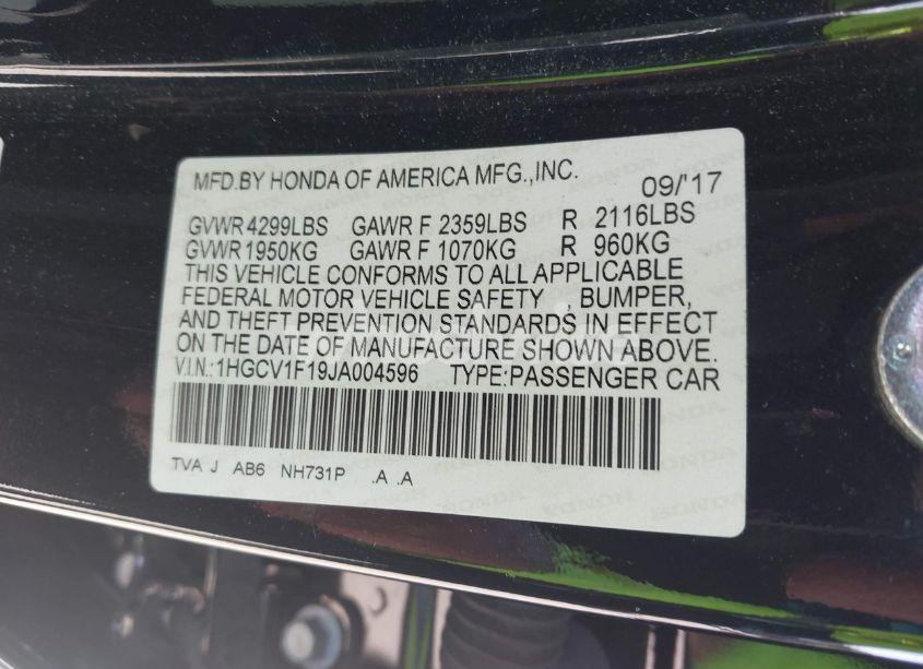 Photo 9 of 2018 Honda Accord LX (VIN 1HGCV1F19JA004596)