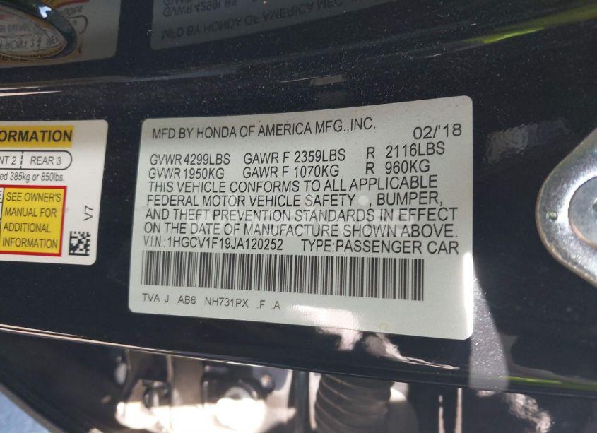 Photo 9 of 2018 Honda Accord LX (VIN 1HGCV1F19JA120252)