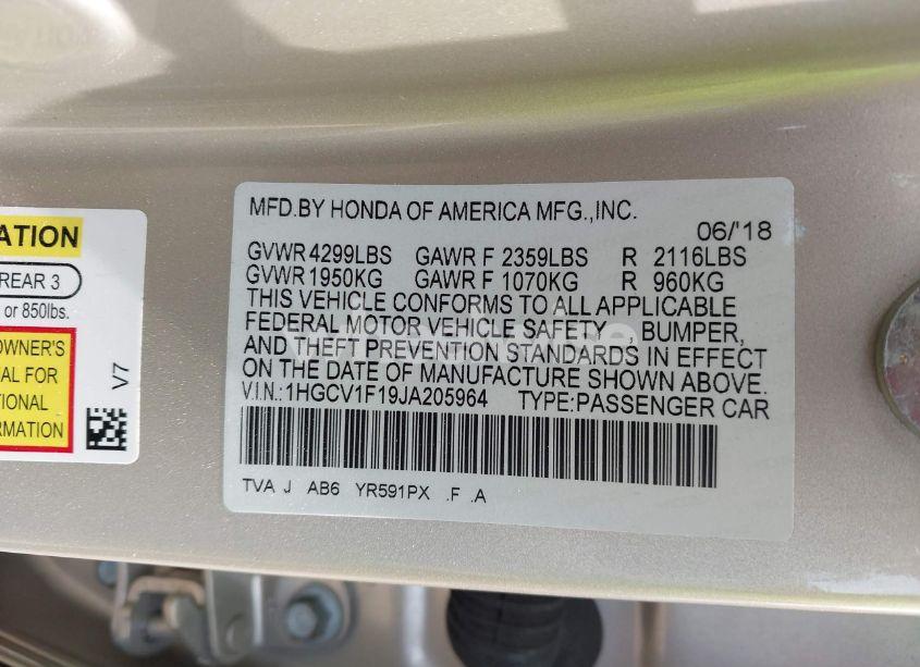 Photo 9 of 2018 Honda Accord LX (VIN 1HGCV1F19JA205964)