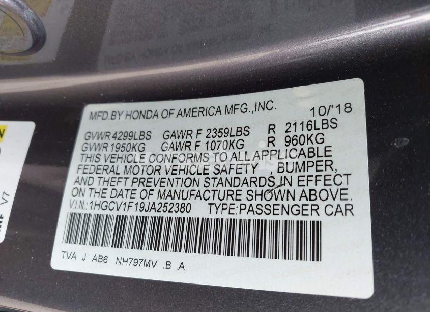 Photo 9 of 2018 Honda Accord LX (VIN 1HGCV1F19JA252380)