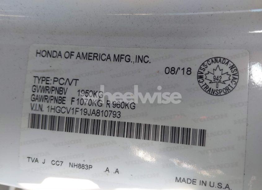 Photo 9 of 2018 Honda Accord SEDAN (VIN 1HGCV1F19JA810793)