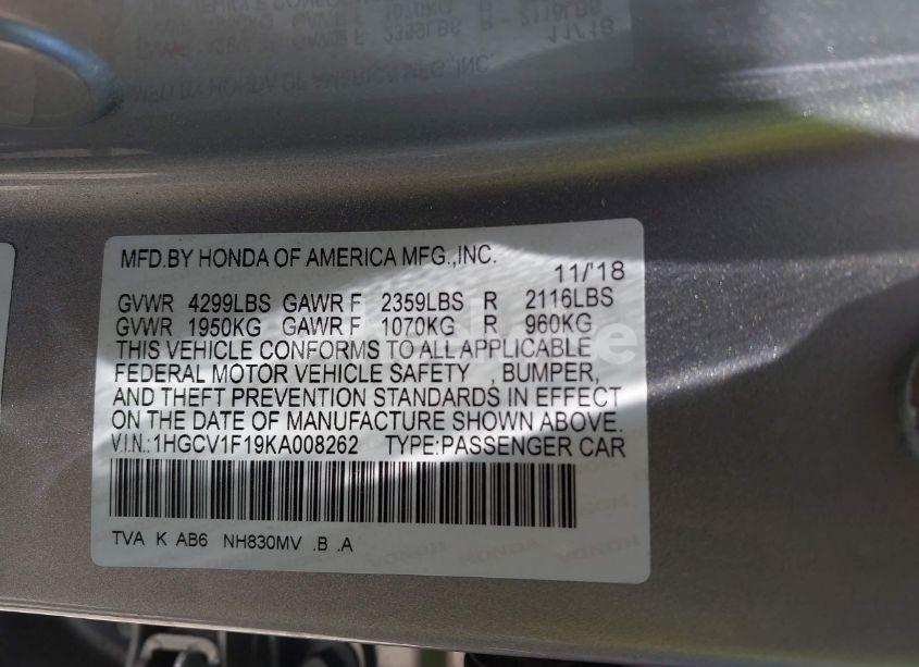 Photo 9 of 2019 Honda Accord LX (VIN 1HGCV1F19KA008262)