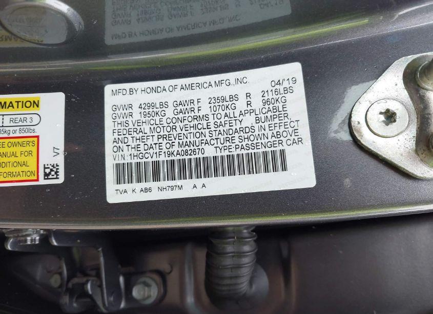 Photo 9 of 2019 Honda Accord LX (VIN 1HGCV1F19KA082670)