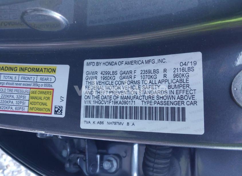 Photo 9 of 2019 Honda Accord LX (VIN 1HGCV1F19KA090171)