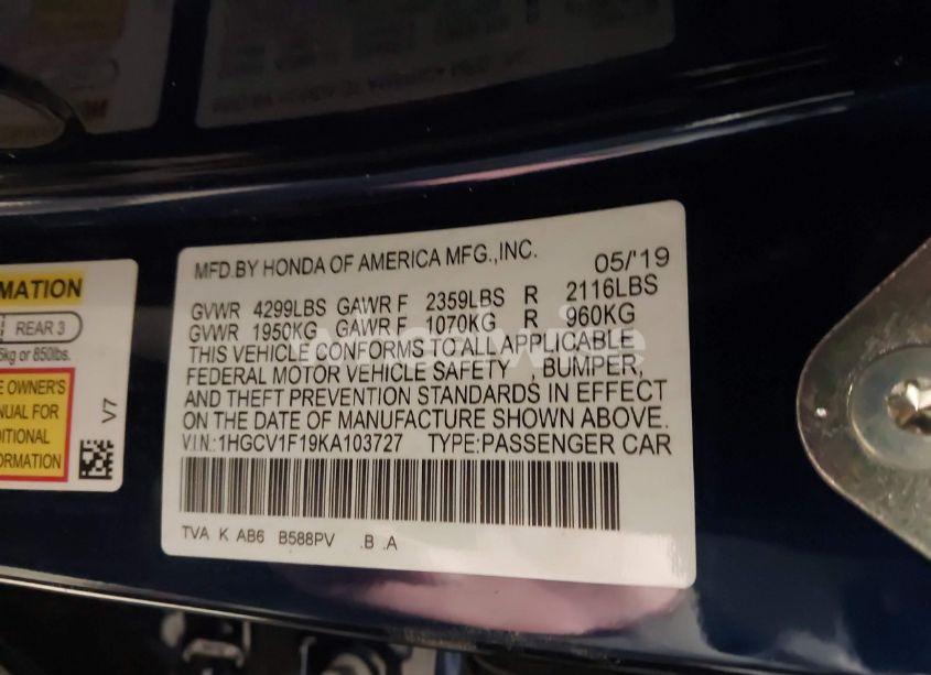Photo 9 of 2019 Honda Accord LX (VIN 1HGCV1F19KA103727)