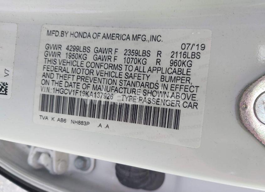 Photo 9 of 2019 Honda Accord LX (VIN 1HGCV1F19KA137926)