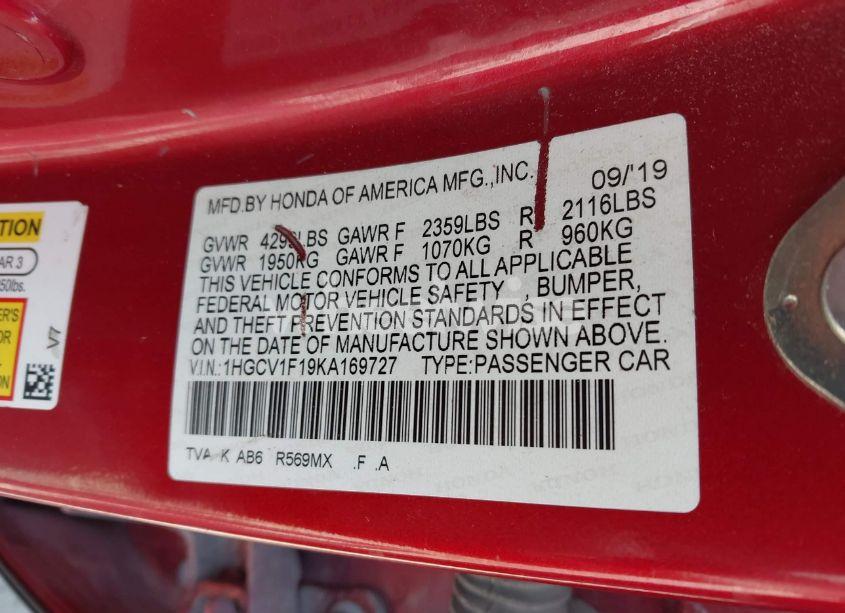 Photo 9 of 2019 Honda Accord LX (VIN 1HGCV1F19KA169727)