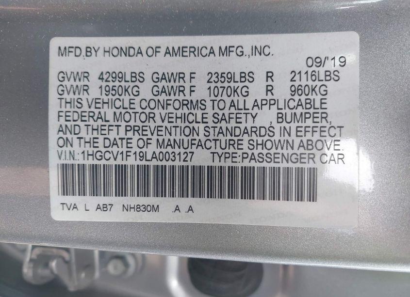Photo 9 of 2020 Honda Accord LX (VIN 1HGCV1F19LA003127)