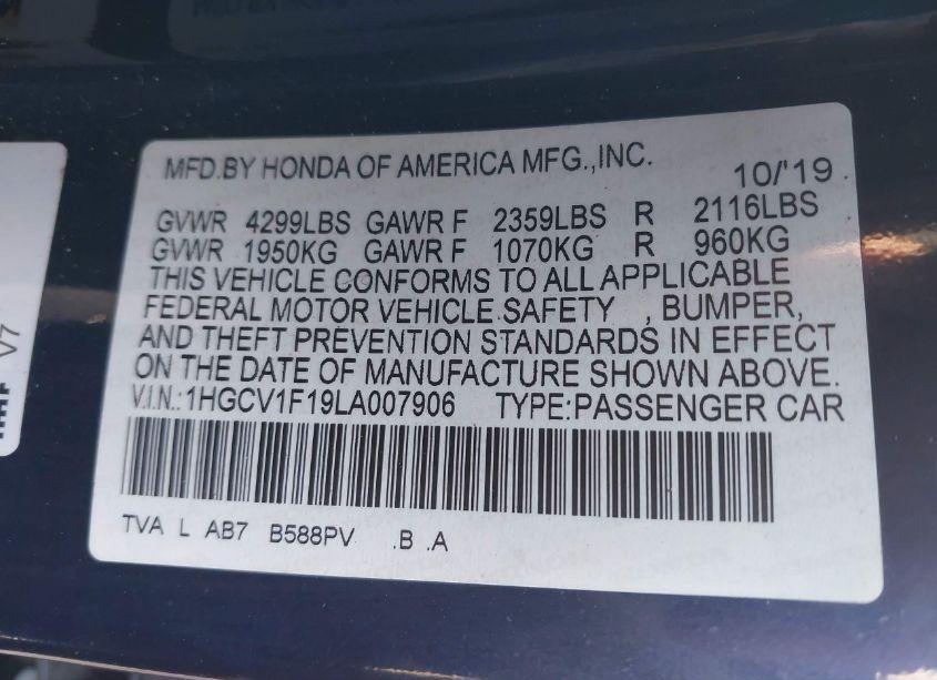 Photo 9 of 2020 Honda Accord LX (VIN 1HGCV1F19LA007906)