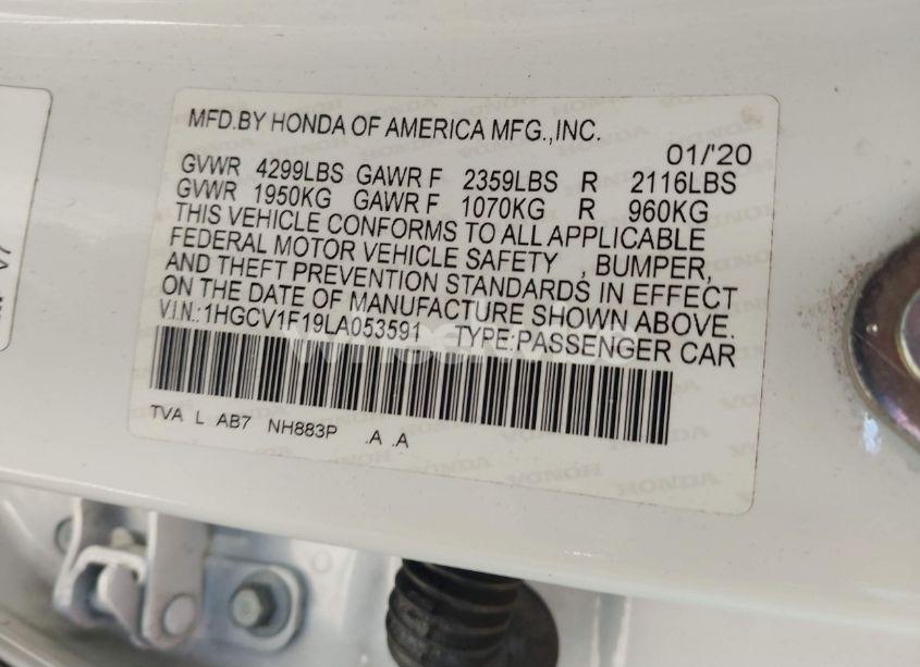 Photo 9 of 2020 Honda Accord LX (VIN 1HGCV1F19LA053591)