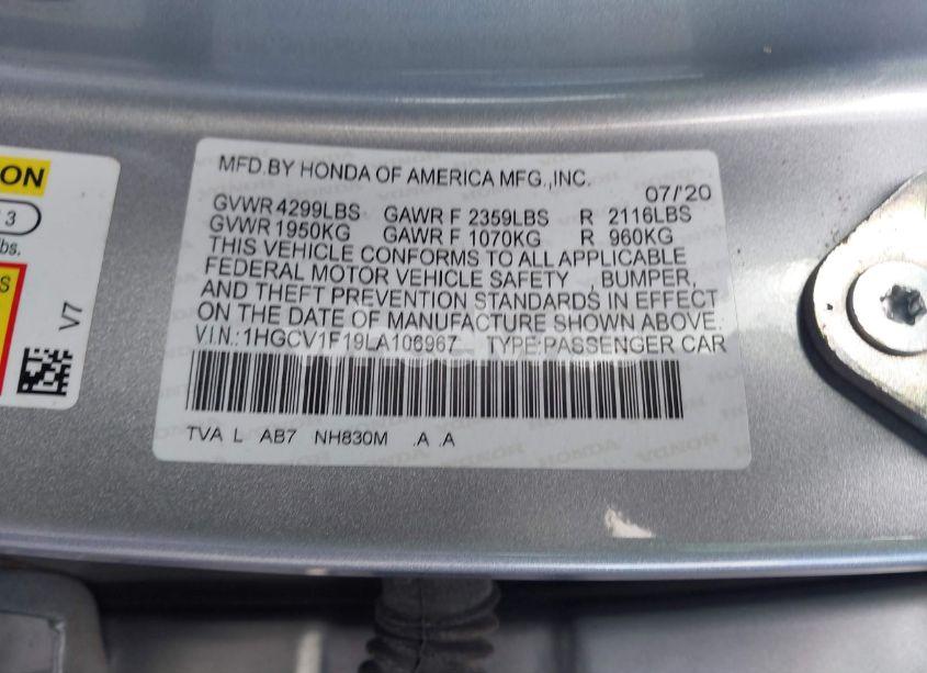 Photo 9 of 2020 Honda Accord LX (VIN 1HGCV1F19LA106967)