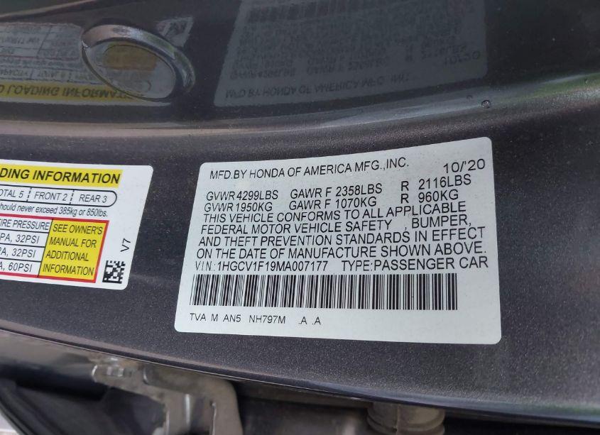 Photo 9 of 2021 Honda Accord LX (VIN 1HGCV1F19MA007177)