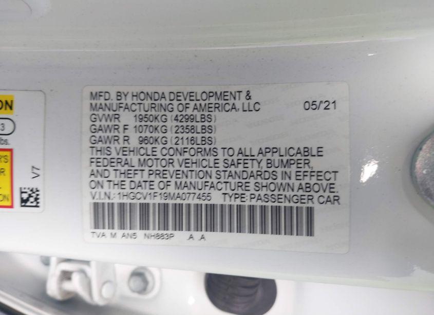 Photo 9 of 2021 Honda Accord LX (VIN 1HGCV1F19MA077455)