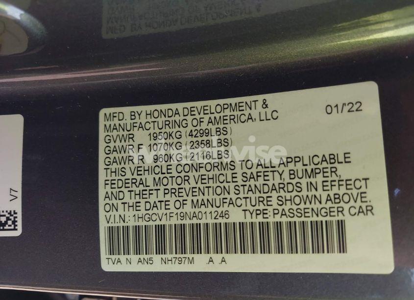 Photo 9 of 2022 Honda Accord LX (VIN 1HGCV1F19NA011246)
