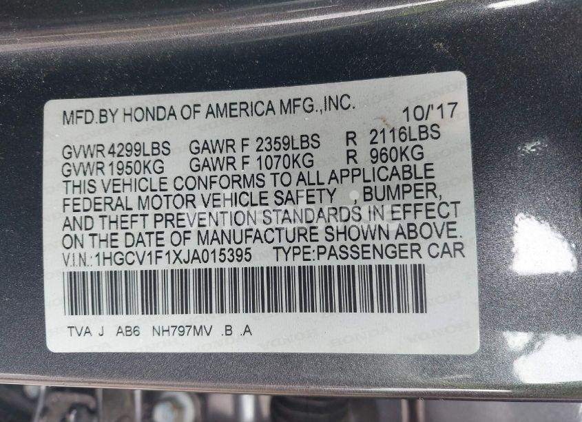 Photo 9 of 2018 Honda Accord LX (VIN 1HGCV1F1XJA015395)