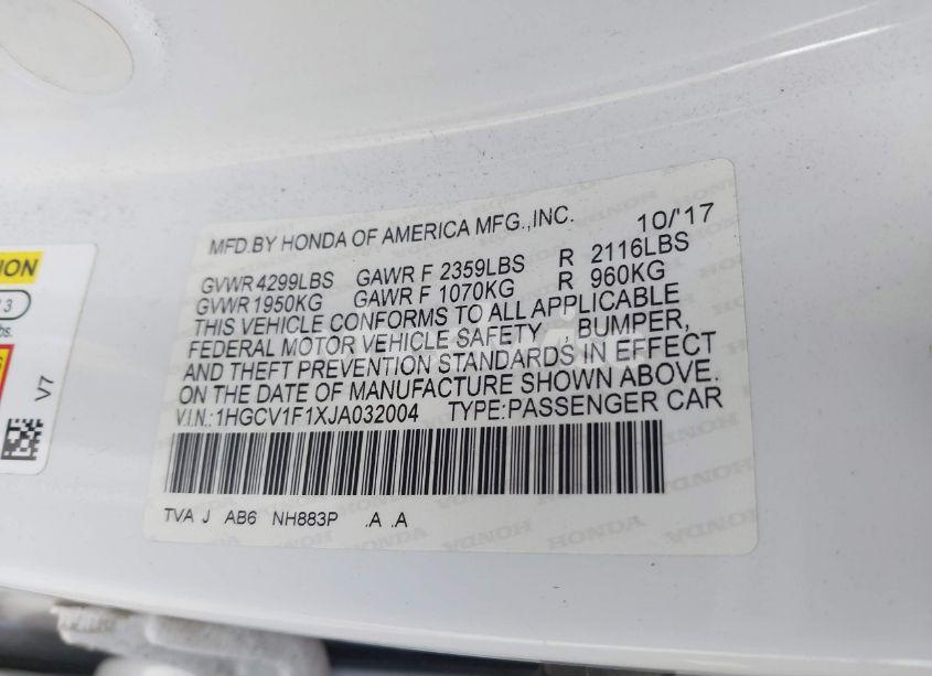 Photo 9 of 2018 Honda Accord LX (VIN 1HGCV1F1XJA032004)