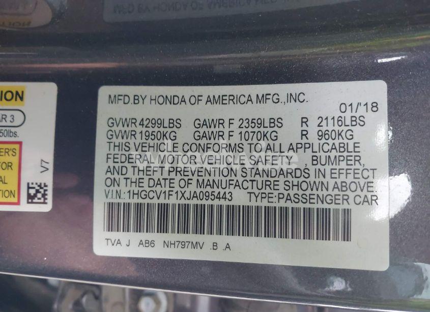 Photo 9 of 2018 Honda Accord LX (VIN 1HGCV1F1XJA095443)