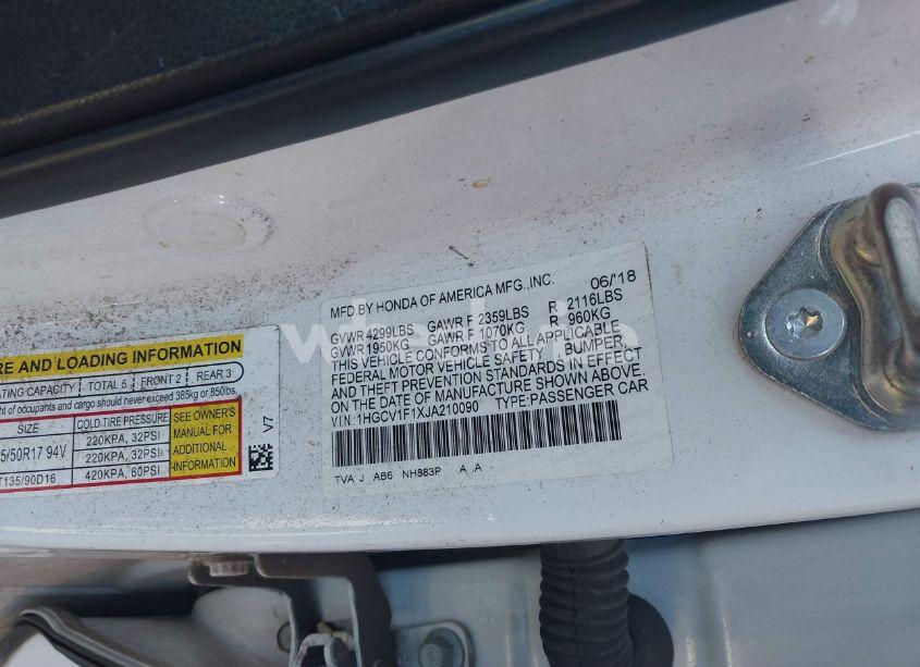 Photo 9 of 2018 Honda Accord LX (VIN 1HGCV1F1XJA210090)