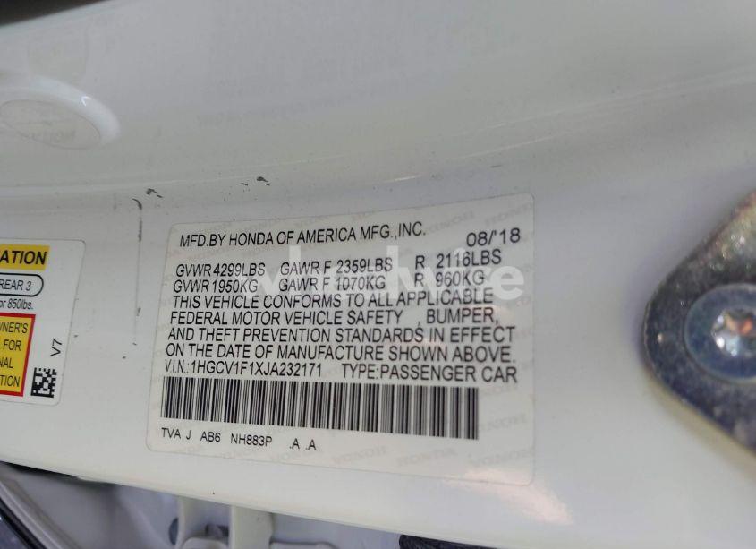 Photo 9 of 2018 Honda Accord LX (VIN 1HGCV1F1XJA232171)