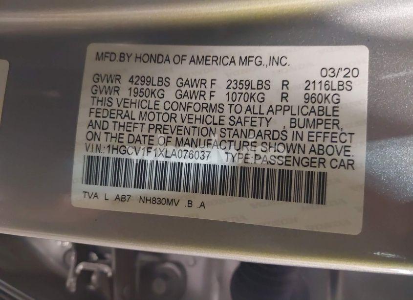 Photo 9 of 2020 Honda Accord LX (VIN 1HGCV1F1XLA076037)